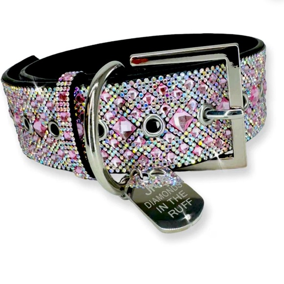 DESIGNER-DIAMONDS IN THE RUFF DOG COLLAR PINK LARGE - Picture 1 of 2